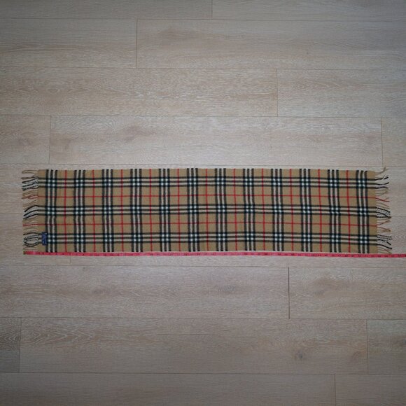 Authentic Burberry Classic Check Cashmere Fringe Scarf OS Tan/Black/Red - Picture 8 of 10